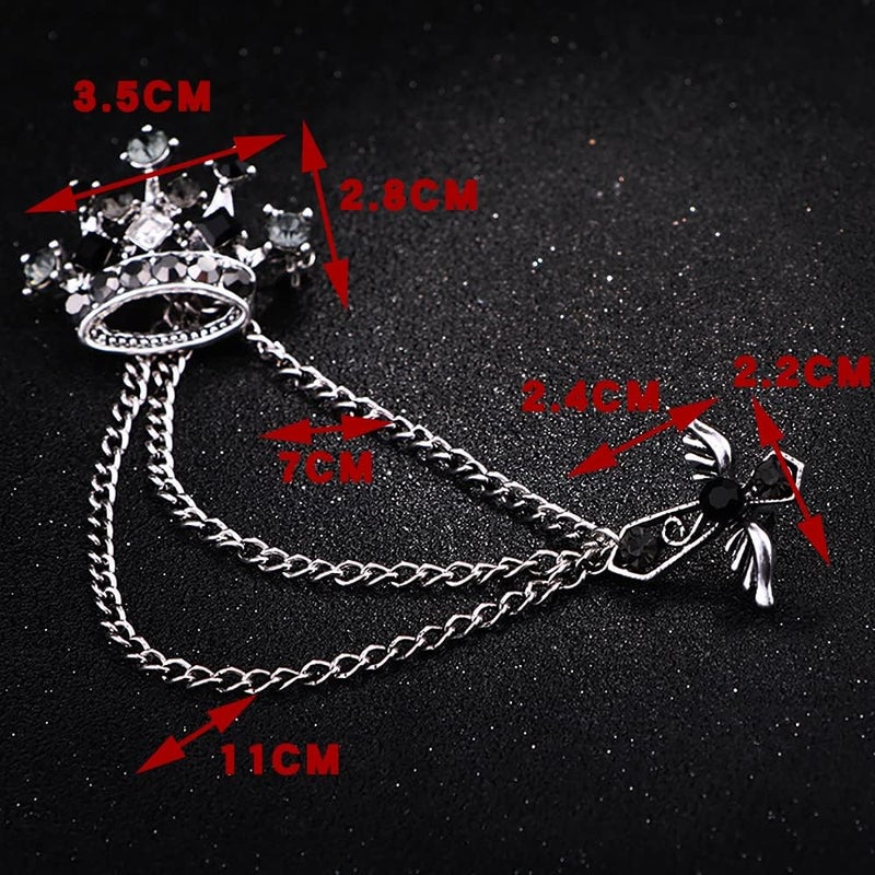 Uarein Cross Crown Long Chain Brooch, Rhinestone Tassel Brooch Pin,Retro Crystal Suit Pins Collar Pin,Coat Tassel Chain Lapel Pins for Men's Suit Accessories - Image 5